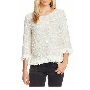 VINCE CAMUTO Women Textured Fringe Trim Pullover | Size - XS | Antique White